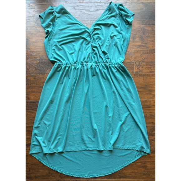 Ava & Viv Dresses & Skirts - Ava & Viv Dress Teal Green Faux Wrap V Neck Elastic Waist Flowy Plus Size 1X